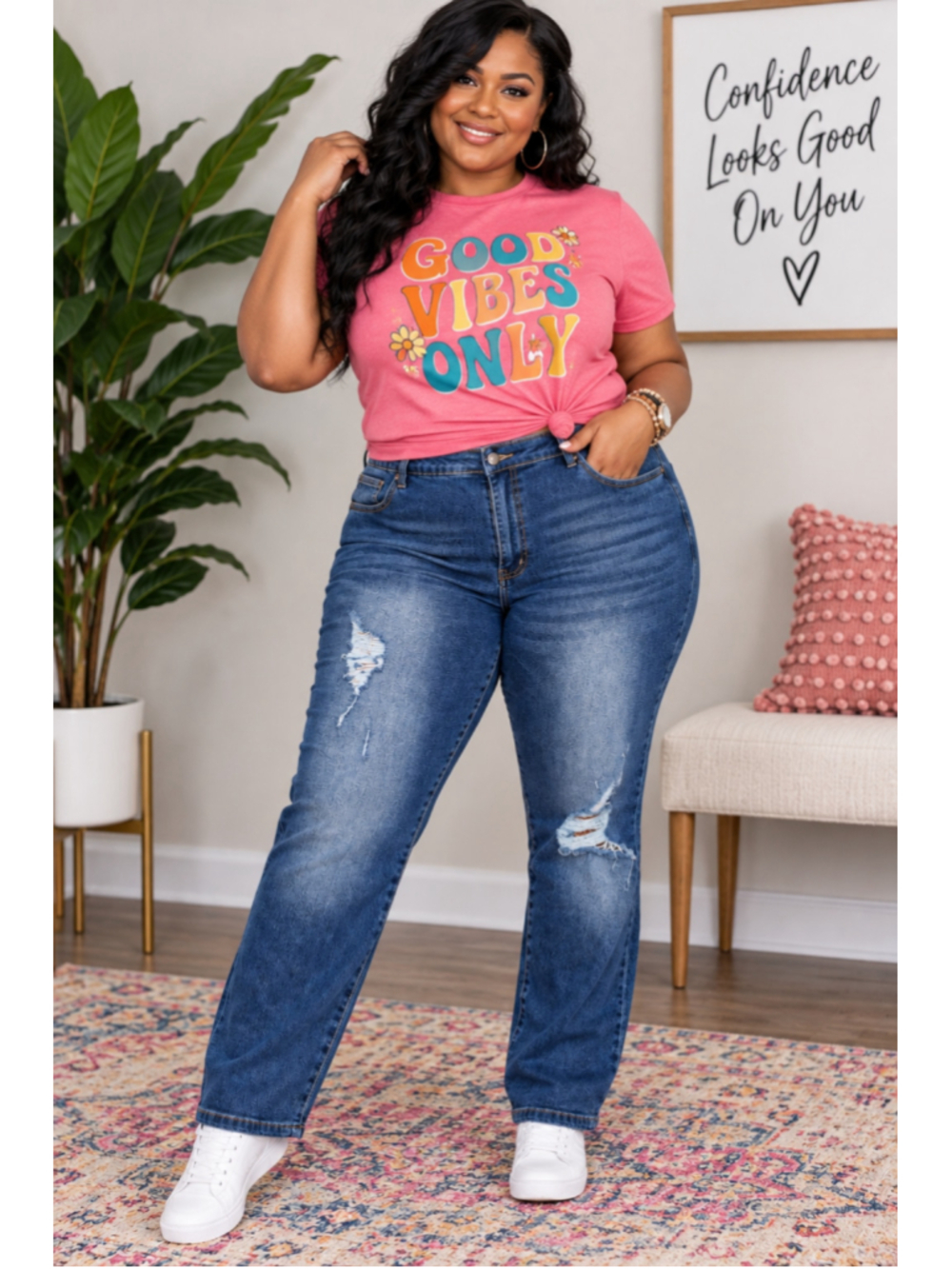 Fashion Nova Straight Leg Distressed Blue Jeans Women's Plus Size 16